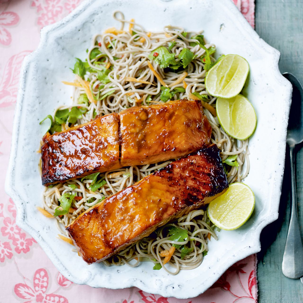 Salmon teriyaki with soba noodles
